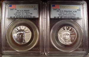 2007-W 10th ANNIVERSARY PLATINUM EAGLE'S SET PCGS PR 69 & PR 69 DCAM BOX/COA - Picture 1 of 3