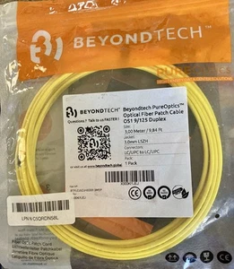 Beyondtech Pureoptics Optical Fiber Patch Cable OS1 9/125 Duplex 3M New Sealed. - Photo 1/4