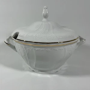 Bernadotte Zuppiera Boema con Coperchio, Fine Porcellana Bianca/Bordo Oro - Foto 1 di 14