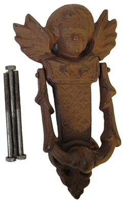Ángel llamador de puerta, decoración de puerta querubín, hierro fundido con herrajes de montaje Foto 1 de 4