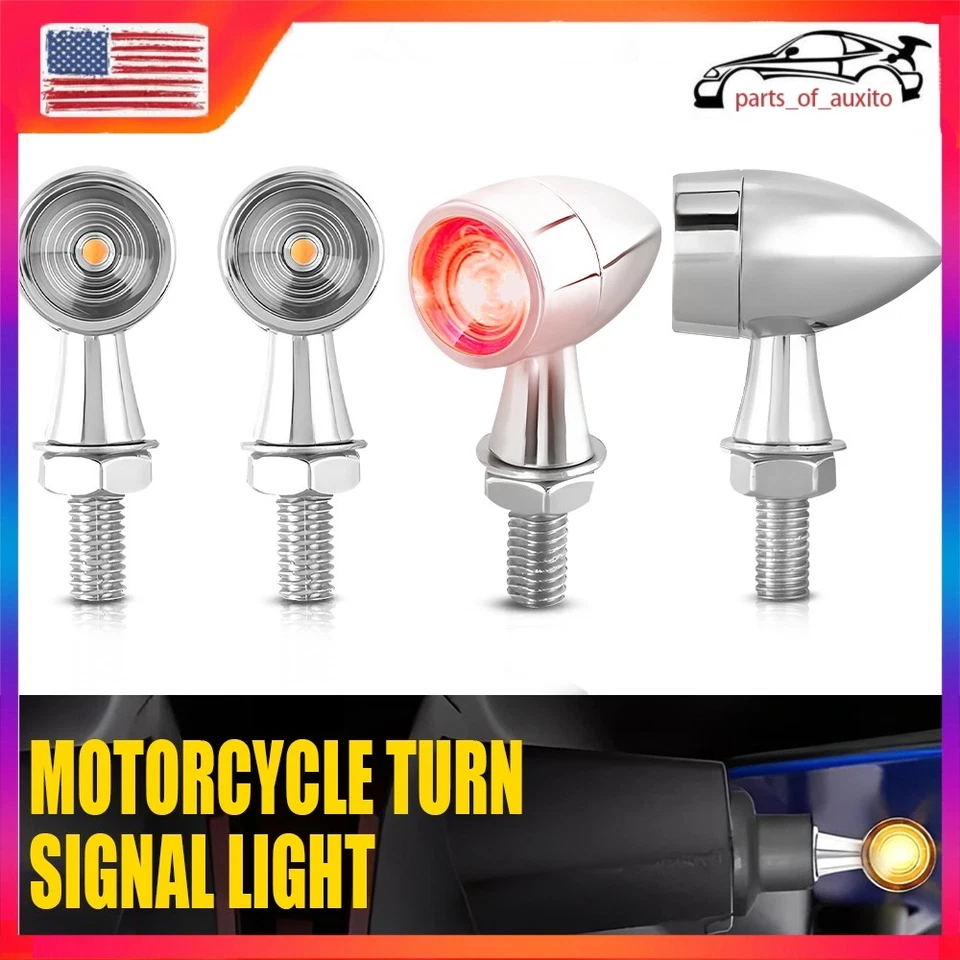 Motorcycle Bullet LED Signals Turn Tail Blinker Light Indicator Lamp Amber+Red S - Image 1 of 4