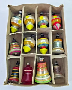 12 Vintage Poland Shiny Brite Bells Decorated Ornaments Christmas Balls #10 - Picture 1 of 12