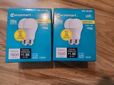 2 Packs Of 2 Ecosmart 100 Watt Equivalent Dimmable LED Bulb Bright White 4 Bulbs - Image 1 of 4