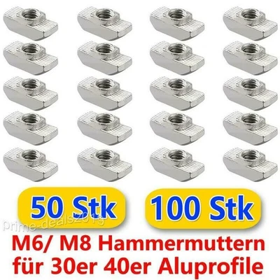 50/100 Stk Hammermutter Nutensteine M6/ M8 T-Nut Hammer Kopfmutter Aluprofile - Bild 1 von 4
