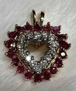 Vintage Amazing Yellow Gold, Earth Diamonds & Burma Ruby Heart Pendant - Picture 1 of 10