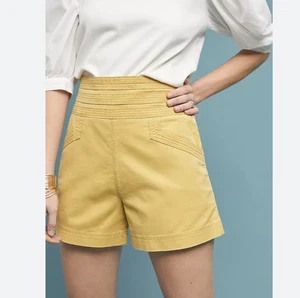 Anthropologie Boardwalk Shorts Size 4 Yellow Linen Blend Hi-Rise Side Button - Picture 1 of 9