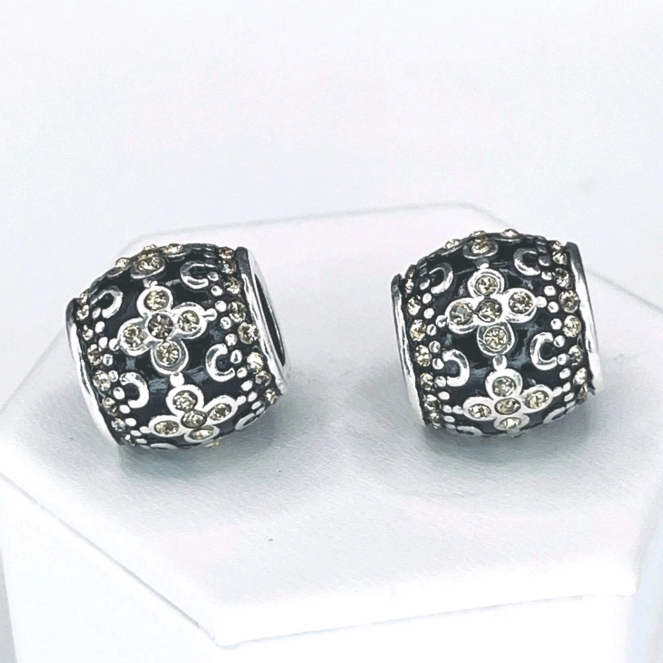 Brighton Blessed Cross Floral Barrel Bead Pair Champagne Crystal Silver-Tone - Image 1 of 4