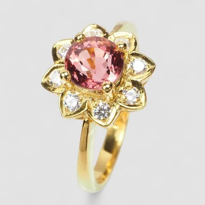 24K Gold 925 Sterling Silver Finish Fine Jewelry Rings Twinkling Pink Tourmaline - Image 1 of 4