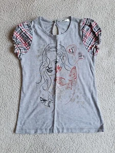 Tammy Girl Grey T Shirt Girl With Check Sleeves H140-146cm Excellent Condition - Picture 1 of 15