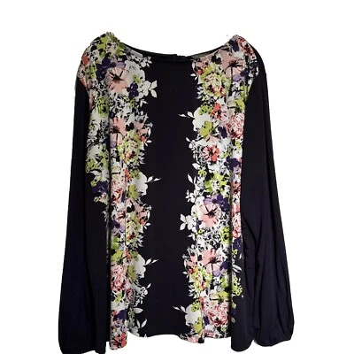 Top túnica The Limited Collection W 2XL negro con flores manga larga corbata en la espalda Foto 1 de 4