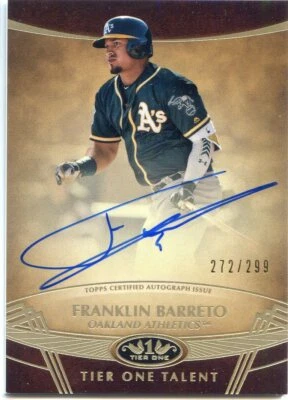 2019 TOPPS TIER ONE 1 TALENT AUTO INSERT A'S FRANKLIN BARRETO #/299 - Image 1 of 2