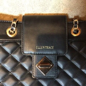 New With Tags NWT Ellen Tracy Black Quilted East West Tote Bag Pocketbook - Picture 1 of 8