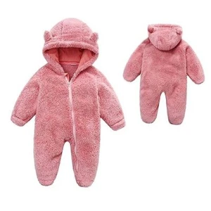 Baby Fleece Hooded Romper Winter Outwear Jumpsuit Snowsuit 0-3 Months A-pink - Picture 1 of 6