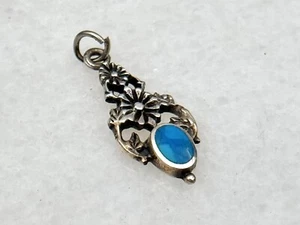 Vintage Sterling Silver Turquoise Flower Petite Pendant Or Charm  - Picture 1 of 3