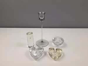 5 x Glass Candle Holders Including Wedgwood - Hearts - Grey & Clear Glass - Picture 1 of 16