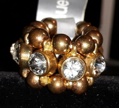 Nuevo anillo de eternidad elástico Avenue con cuentas imitación oro e imitación diamante Foto 1 de 4