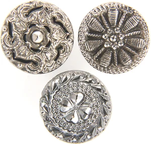 1890s ATQ Victorian Glass Silver Luster Lacy Starburst Floral Star Button LOT - Picture 1 of 3