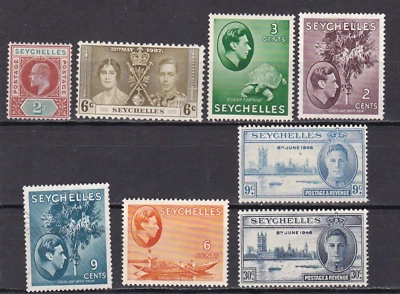 Estampillas de Seychelles 1912, 1937-46 coronación de Edward George, celebración de la victoria Foto 1 de 4