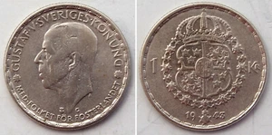 Schweden/Sweden 1 Krona 1943 Silber Gustaf V. - Bild 1 von 1