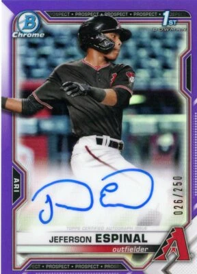 2021 Bowman Chrome Jeferson Espinal 1st Auto #CPA-JE Purple /250 - Arizona  (C) - Image 1 of 2