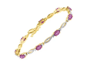 RYLOS STAR RUBY & DIAMOND TENNIS BRACELET YELLOW GOLD PLATED SILVER 7-8"  - Picture 1 of 6