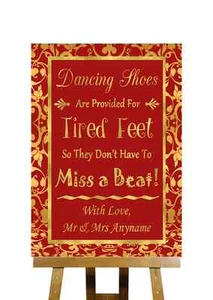 Red And Gold Flip Flops Sandals For Tired Feet Personalised Wedding Sign - Picture 1 of 8