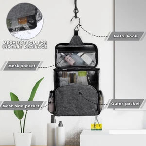Travel Shower Caddy Hanging Portable Waterproof Fabric Multi Pocket Mesh Gray - Picture 1 of 5