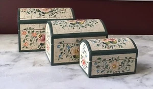 Vintage 3 Stück Holz Russischer Stil Satz Schmuckschatullen - Bild 1 von 10