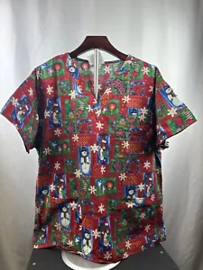 Comfy Cotton Scrubs Brand Christmas Themed 100% Cotton Size XL Scrub Top - Picture 1 of 4