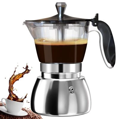 Olla de plástico transparente Moka 430 acero inoxidable estufa cafetera espresso Espr... Foto 1 de 4