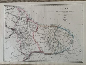 1863 Guiana Original Antique Hand Coloured Weekly Dispatch Map - Picture 1 of 3