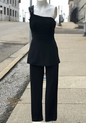 White House Black Market Womens Jeweled Strap Cold Shoulder Peplum Jumpsuit SZ 2 - Image 1 of 4