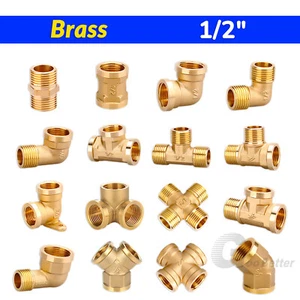 1/2" BSP Brass Threaded Pipe Fitting Tubing Connector Air Water Fuel Gas - Picture 1 of 19