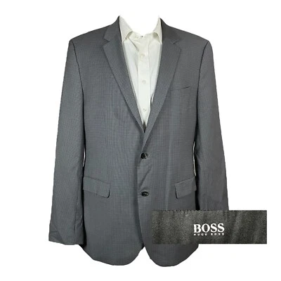 Hugo Boss Blazer Mens 44L Gray Check Wool Two Button Lightweight Foto 1 de 4