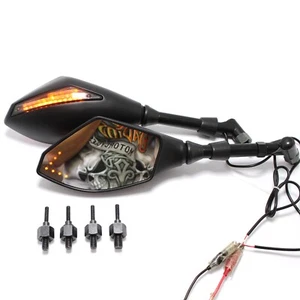 Black motorcycle rearview side mirrors w/ LED indicator for Hyosung GV650 - Picture 1 of 9