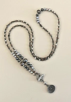 SILPADA N1784 Sterling Silver Hematite Glass Pearls Shell Front Toggle Necklace - Image 1 of 4