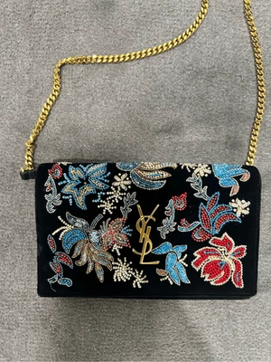 Saint Laurent YSL Velvet Beaded Kate Floral Embroidered Shoulder Chain Bag - Image 1 of 4