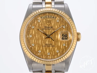 Reloj Tudor Prince Día-Fecha Oro 18K y SS 36mm Oro Lino Diamante Esfera 76213 B&P Foto 1 de 4