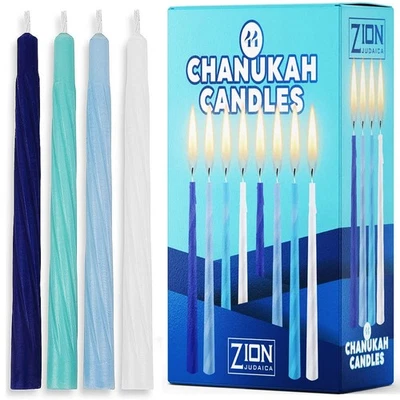 Caja de 44 velas Hanukkah Menorá multi-azul con tarjeta de oración - estilo espiral... Foto 1 de 4