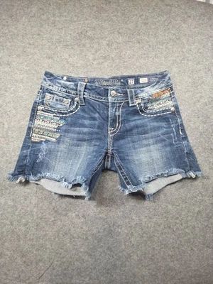 Pantalones cortos Miss Me para mujer talla 27 plateados bordados bolsillos elásticos  Foto 1 de 4