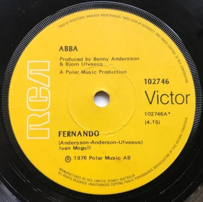 Abba Fernando 7" vinyl Australia Rca Victor 1976 7". vinyl is marked 102746 - Image 1 of 2