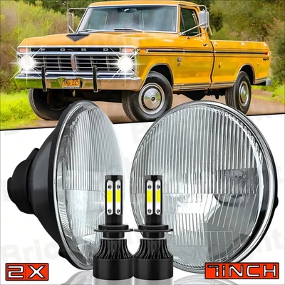 Par de faros LED redondos de haz alto/bajo de 7 pulgadas cromados para camioneta Ford F100 F150 F250 Foto 1 de 4