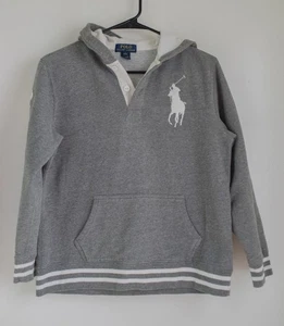 Polo Ralph Lauren boy gray solid cotton hooded long sleeve hoodie Sz 12-14 T,L - Picture 1 of 8