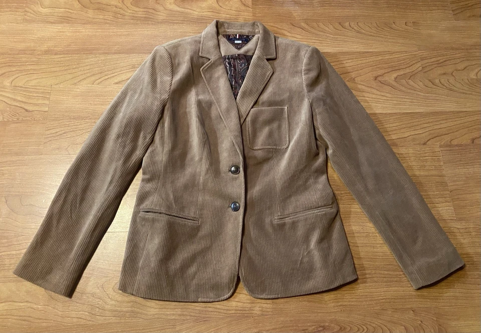 Tommy Hilfiger Blazer Mujer 10 Tostado Pana Codo Parche Forrado 2 Botones Bolsillos Foto 1 de 4