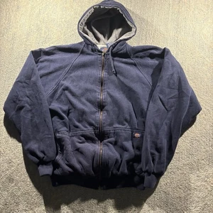 Vintage Dickies Full Zip Waffle Knit Hoodie Thermal Sz M Raglan Navy 90s USA - Picture 1 of 13
