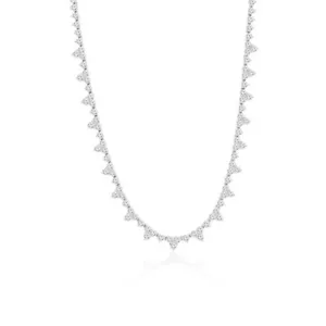 Sterling Silver Triple Cluster CZ Tennis Necklace - Picture 1 of 1