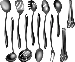 304 Stainlss Steel Matte Kitchen Utensils Set, 11 Pcs Long Metal Cooking - Picture 1 of 7