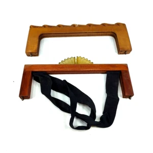 2er Set Vintage Holz geschnitzt Kunststoff Akzent schlicht Handtasche Griff Rahmen Boho - Bild 1 von 18