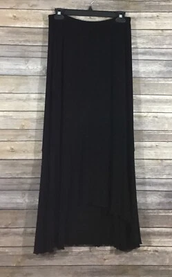 Chicos Travelers Womens Hi Low Ruffle Slinky Skirt 2 Large 12 Black Stretch N19 - Image 1 of 4