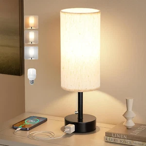 Bedside Table Lamp for Nightstand - 3 Color Temperatures Pull Chain Lamp with AC - Picture 1 of 12